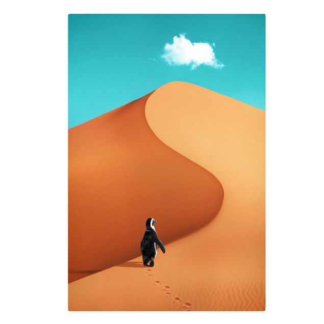 Leinwand Kunst Wüste mit Pinguin