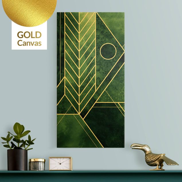 Kunstdrucke auf Leinwand Goldene Geometrie - Smaragd