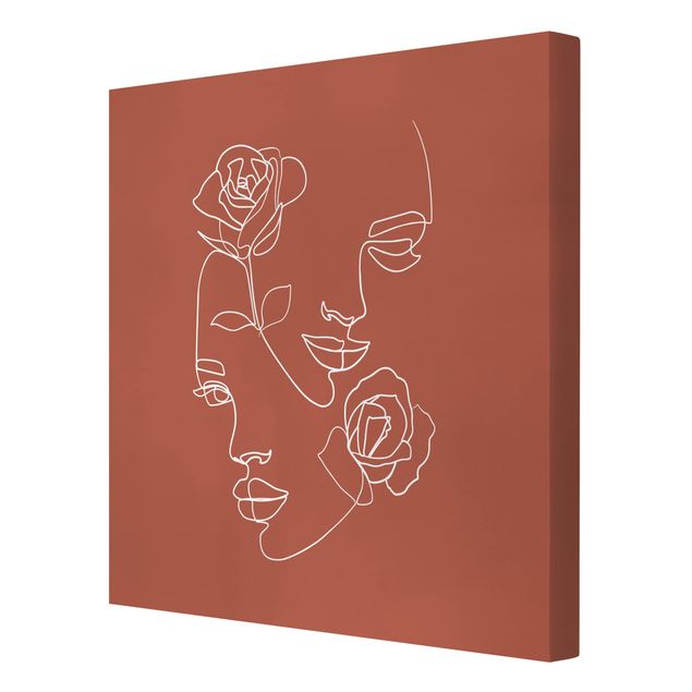 Wandbilder Floral Line Art Gesichter Frauen Rosen Kupfer