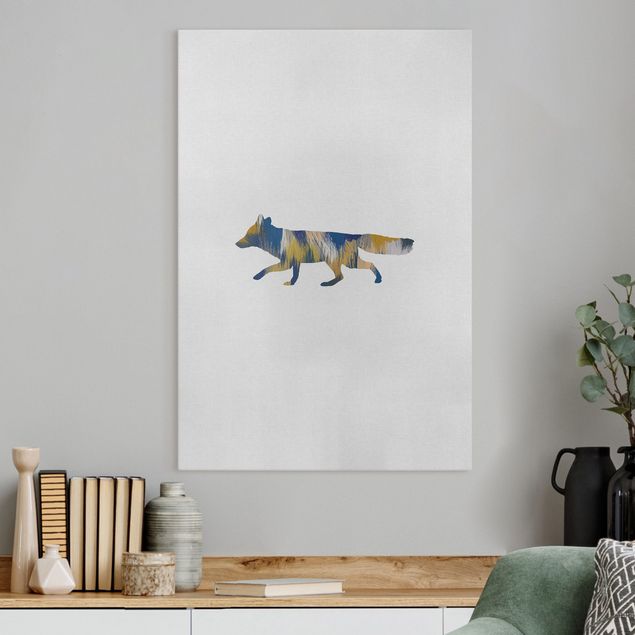 Kunstdrucke auf Leinwand Fuchs in Blau und Gelb