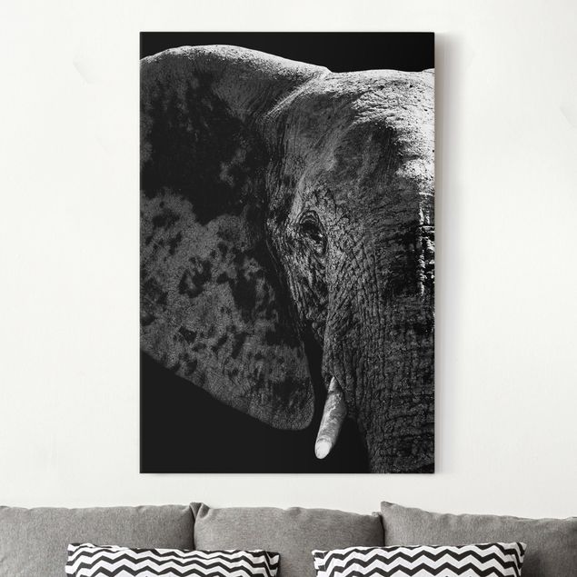 Elefant Leinwand Afrikanischer Elefant schwarz-weiß