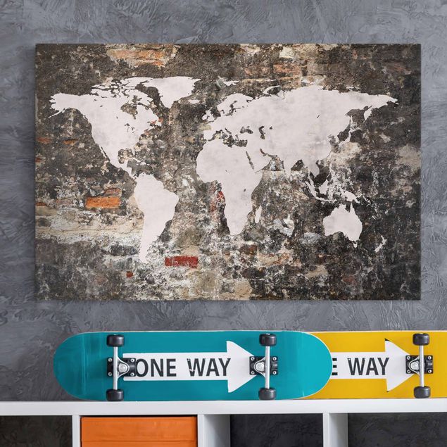Bilder mit Steinen auf Leinwand Alte Mauer Weltkarte