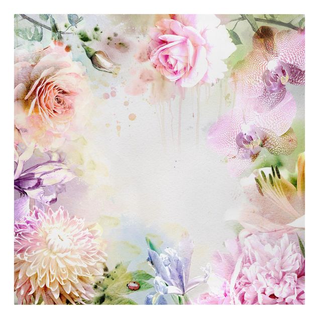 Wandbilder Blumen Aquarell Blütenmix Pastell