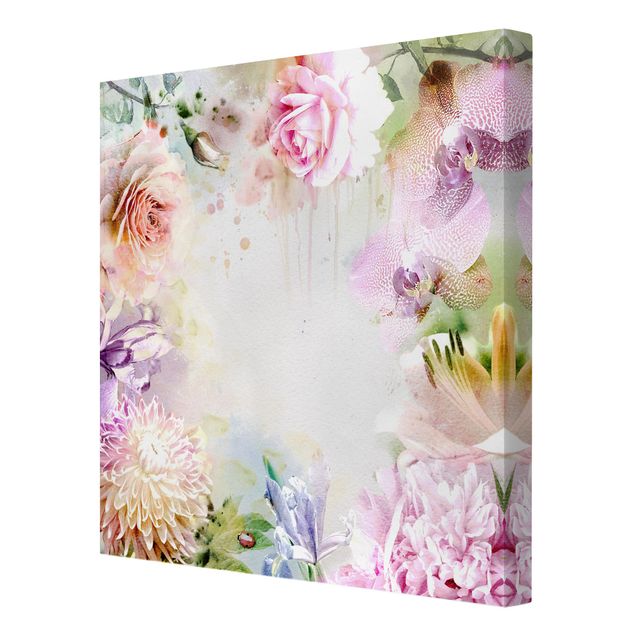Wandbilder Aquarell Blütenmix Pastell