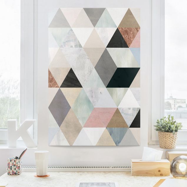 Leinwandbilder Retro Aquarell-Mosaik mit Dreiecken I