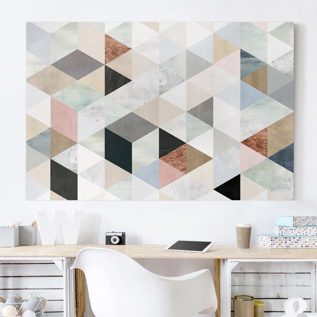 Wanddeko Küche Aquarell-Mosaik mit Dreiecken I