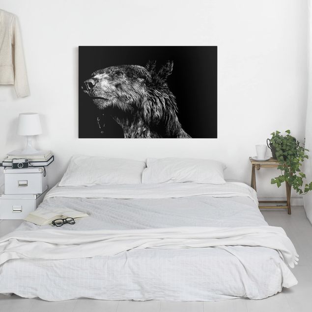 Leinwandbilder schwarz-weiß Bär vor Schwarz
