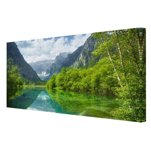 Natur Leinwand Bergsee mit Spiegelung