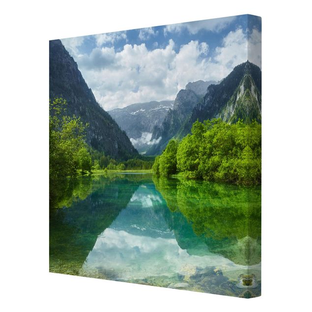 Natur Leinwand Bergsee mit Spiegelung