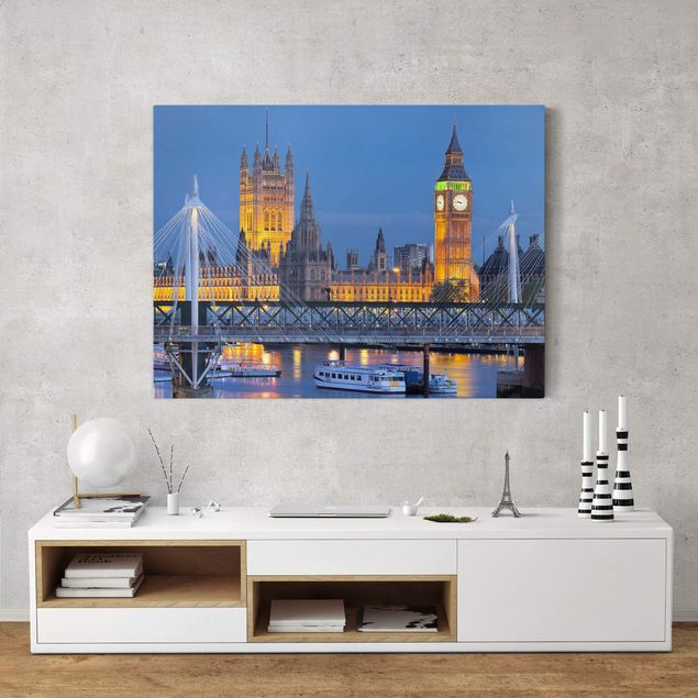 Wandbilder London Big Ben und Westminster Palace in London bei Nacht
