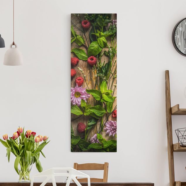 Wandbilder Früchte Blumen Himbeeren Minze