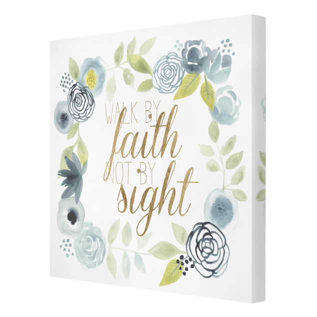 schöne Leinwandbilder Blumenkranz mit Spruch - Faith