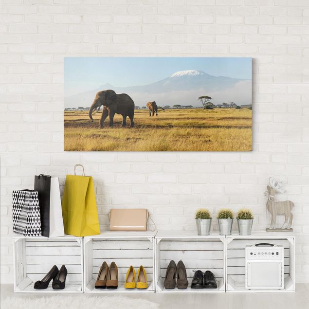 Wanddeko Küche Elefanten vor dem Kilimanjaro in Kenya