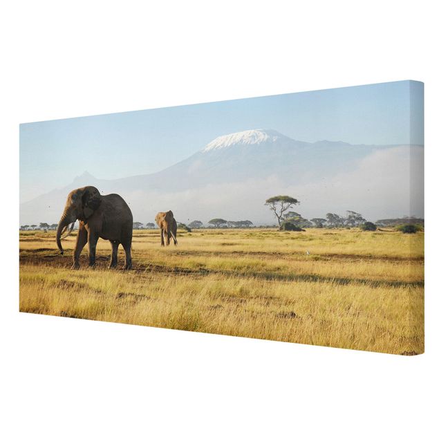 Skyline Leinwandbild Elefanten vor dem Kilimanjaro in Kenya