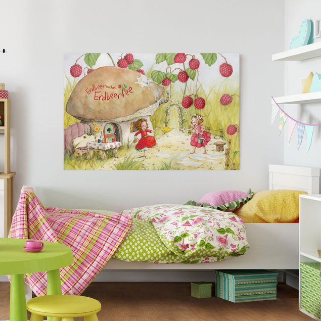 Wandbilder Modern Erdbeerinchen Erdbeerfee - Unter dem Himbeerstrauch