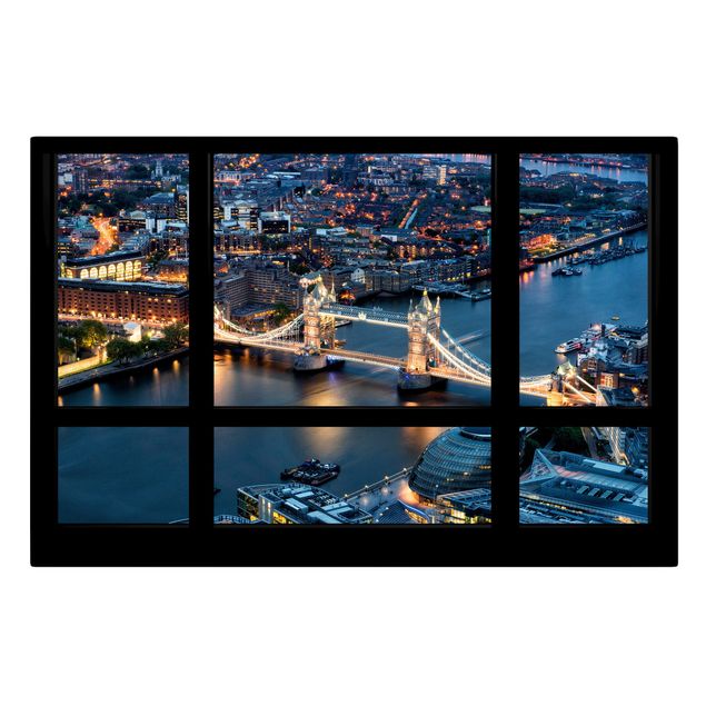 Wandbilder Architektur & Skyline Fensterausblick auf Tower Bridge bei Nacht