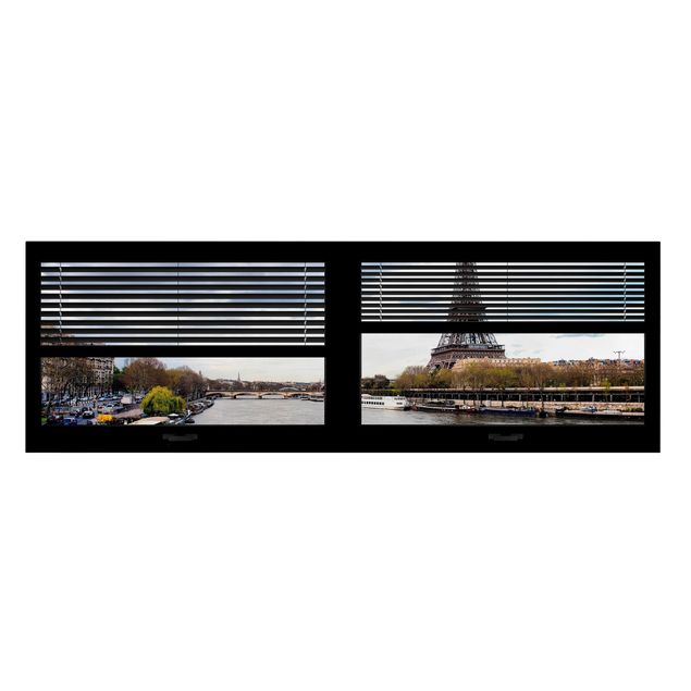 Leinwandbilder Städte Fensterausblick Jalousie - Seine und Eiffelturm