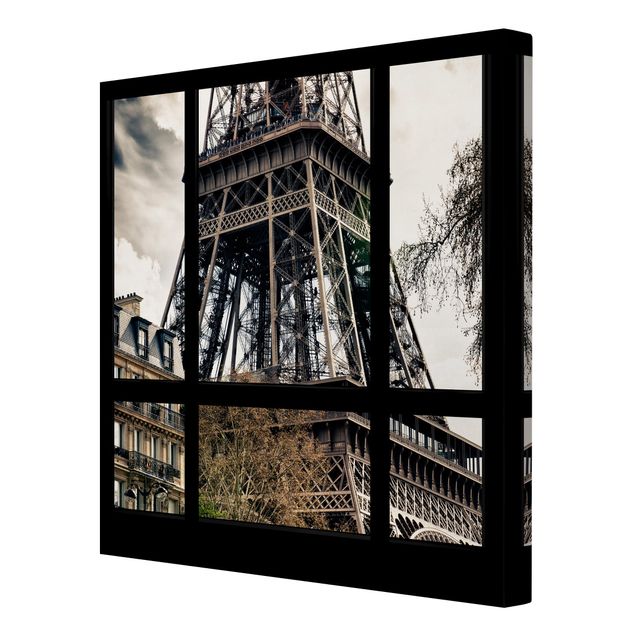 Wandbilder Architektur & Skyline Fensterausblick Paris - Nahe am Eiffelturm schwarz weiß