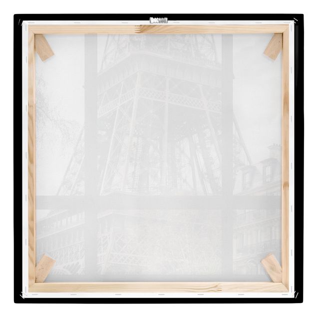 Wandbilder Schwarz-Weiß Fensterausblick Paris - Nahe am Eiffelturm schwarz weiß
