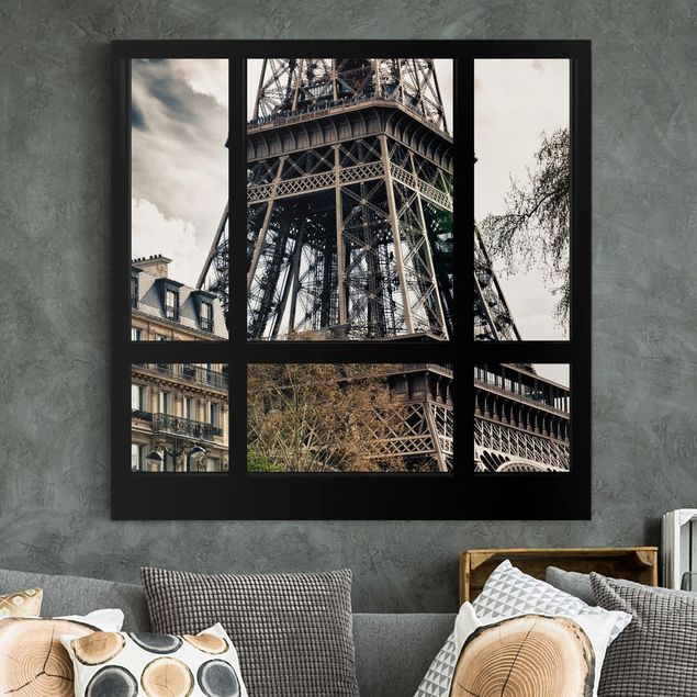 Küche Dekoration Fensterausblick Paris - Nahe am Eiffelturm schwarz weiss