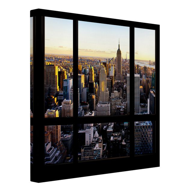 Leinwandbilder Städte Fensterblick am Abend über New York