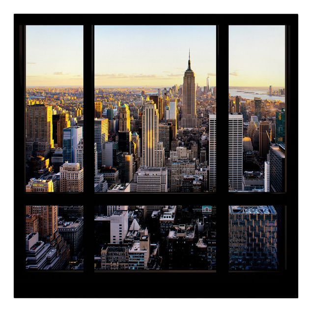 Wandbilder Architektur & Skyline Fensterblick am Abend über New York