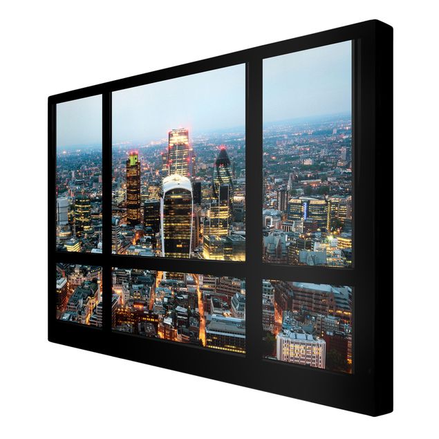 Wandbilder Modern Fensterblick auf beleuchtete Skyline von London