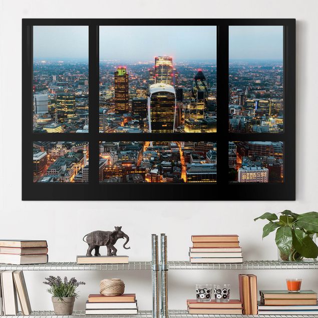 Wanddeko Küche Fensterblick auf beleuchtete Skyline von London