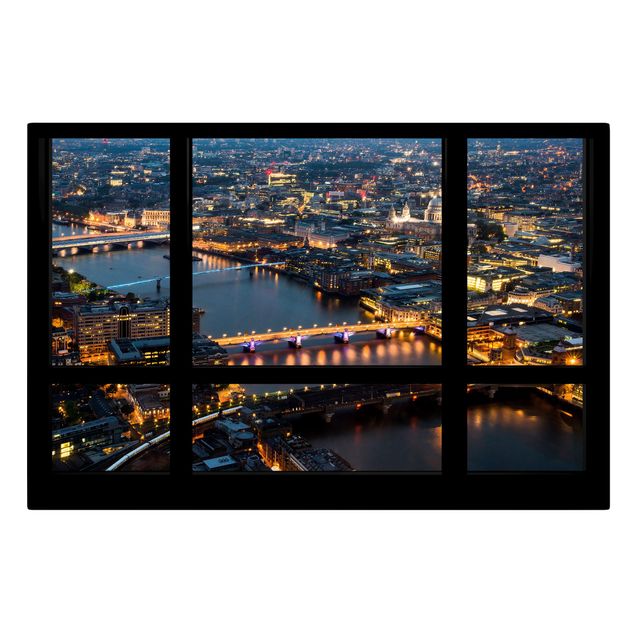 Wandbilder Architektur & Skyline Fensterblick auf Londons Skyline mit Brücken