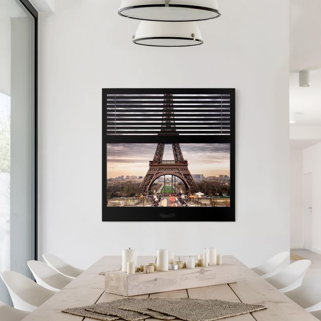 Leinwandbild Paris Fensterblick Jalousie - Eiffelturm Paris