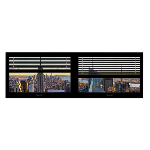 Leinwandbilder Städte Fensterblick Jalousie - Manhattan Abendstimmung