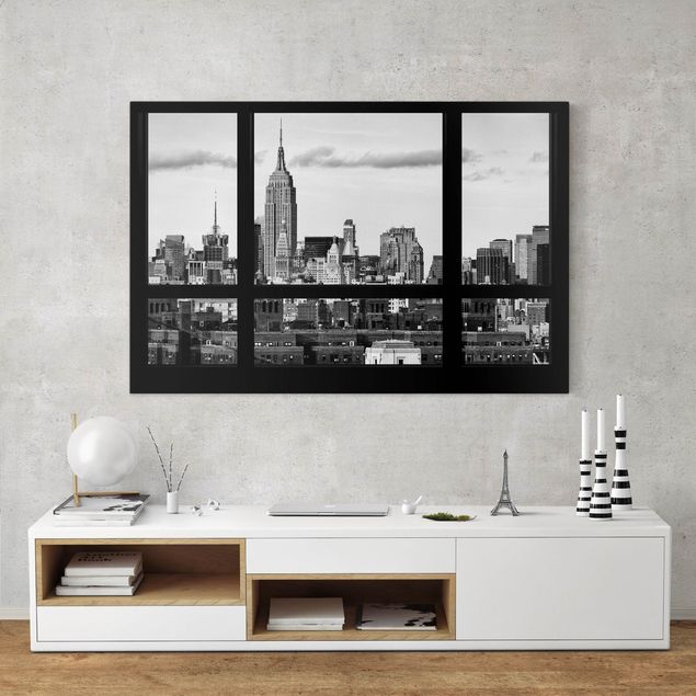 New York Leinwand Fensterblick New York Skyline schwarz weiss
