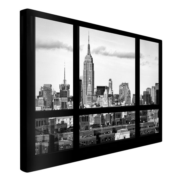 Leinwandbilder schwarz-weiß Fensterblick New York Skyline schwarz weiss