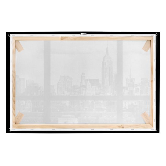 Wandbilder Schwarz-Weiß Fensterblick New York Skyline schwarz weiss