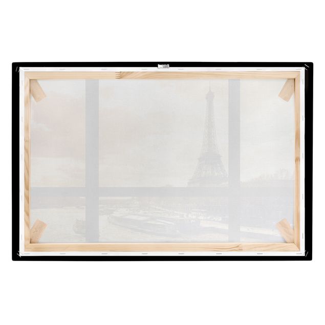 Wandbilder Modern Fensterblick - Paris Eiffelturm Sonnenuntergang