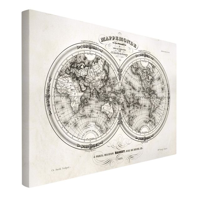 Wandbilder Weltkarten Französische Karte der Hemissphären von 1848