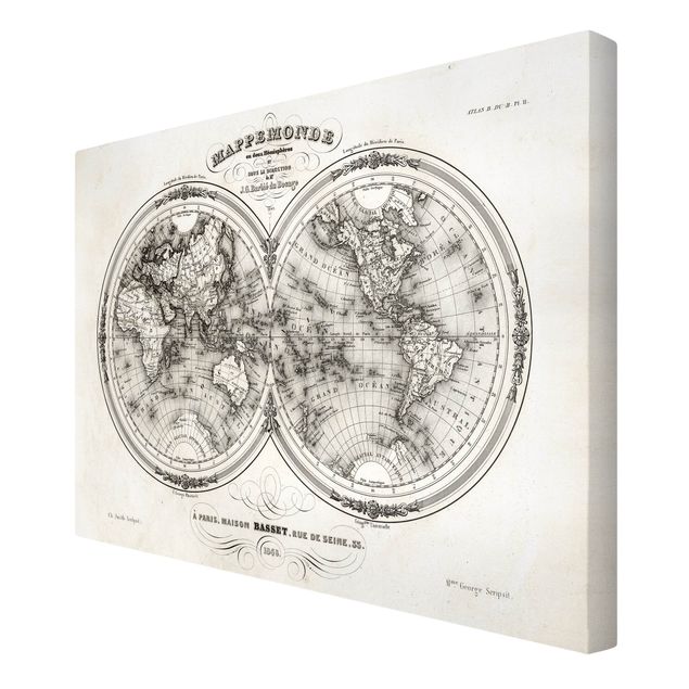 schöne Bilder Französische Karte der Hemissphären von 1848