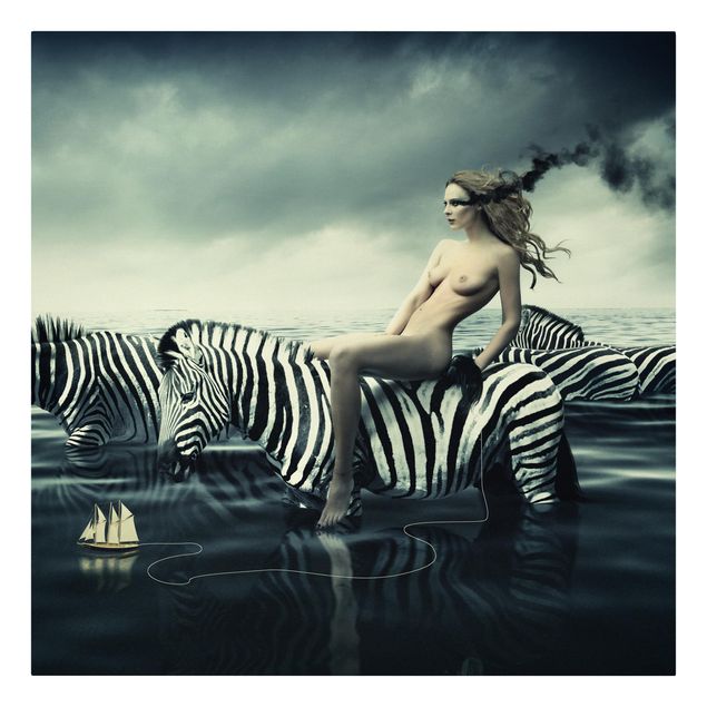 Leinwand Tiere Frauenakt mit Zebras