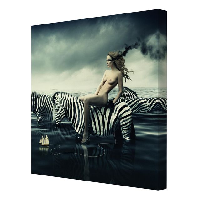 Wandbilder Portrait Frauenakt mit Zebras