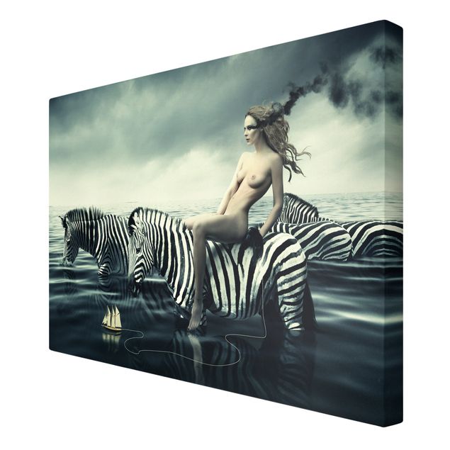 Wandbilder Portrait Frauenakt mit Zebras