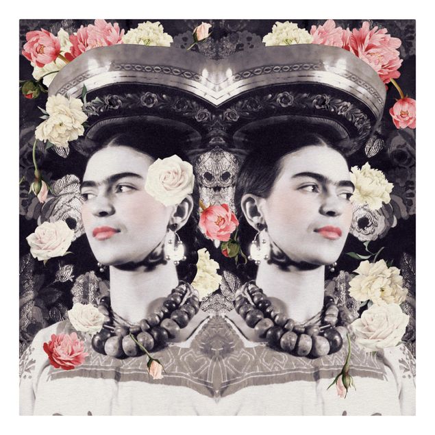 Wandbilder Schwarz Frida Kahlo - Blumenflut