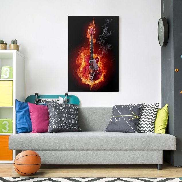 Wandbilder Modern Gitarre in Flammen