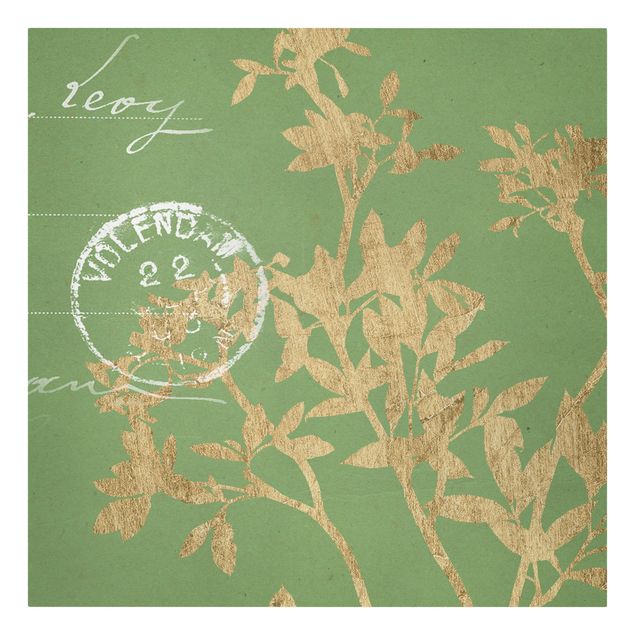 Wandbilder Grün Goldene Blätter auf Lind II