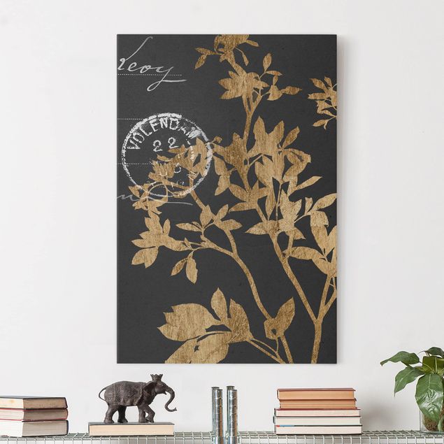 Blumenbilder auf Leinwand Goldene Blätter auf Mokka II