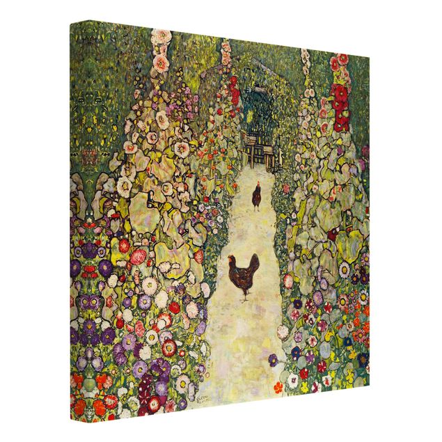 Blumenbilder auf Leinwand Gustav Klimt - Gartenweg mit Hühnern