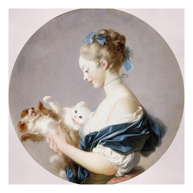 Wandbilder Katzen Jean Honoré Fragonard - Mädchen mit Hund