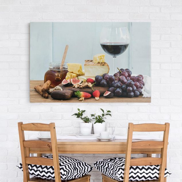 Wandbilder Früchte Käse und Wein