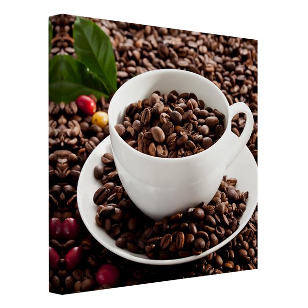 Leinwandbilder Kaffee Kaffeetasse mit gerösteten Kaffeebohnen