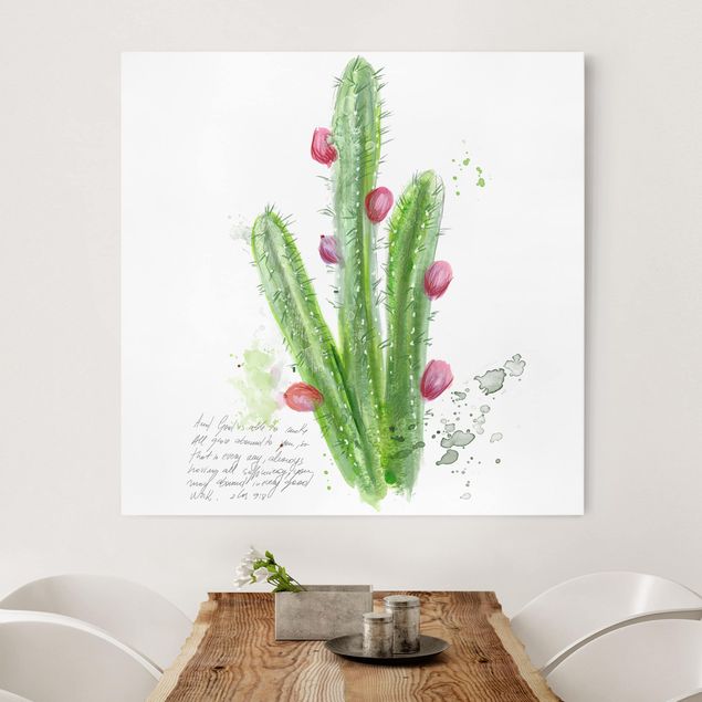 Leinwandbilder Blumen Kaktus mit Bibelvers II