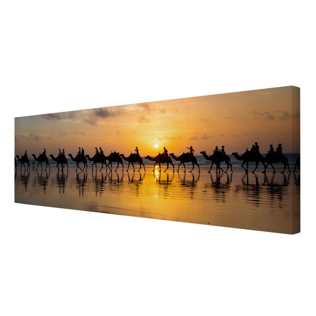 Wandbilder Orange Kamele im Sonnenuntergang